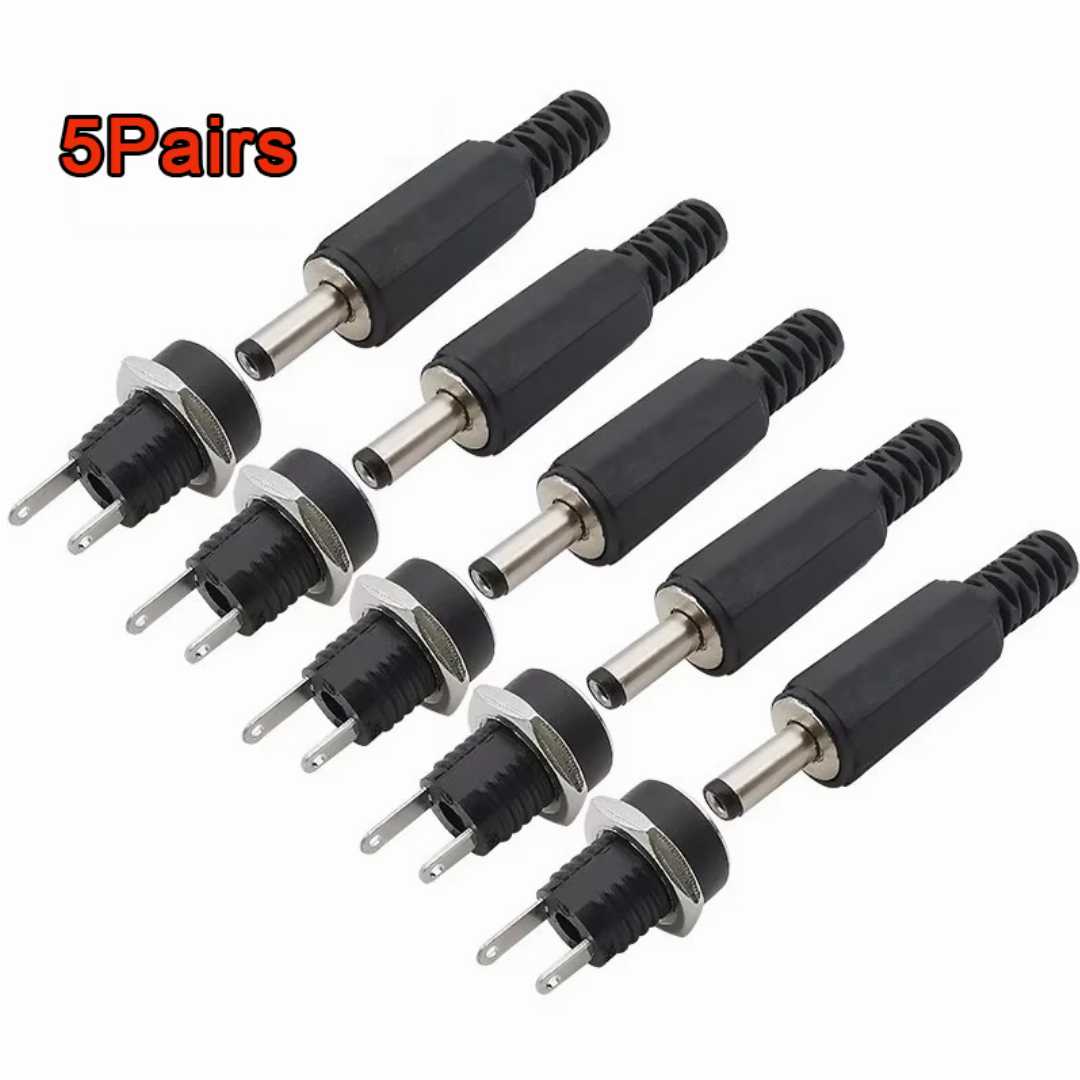 DC,Male,Jack,Power,Connector,Plug,and,DC,Female,Socket,With,Nut,-,5,Pair