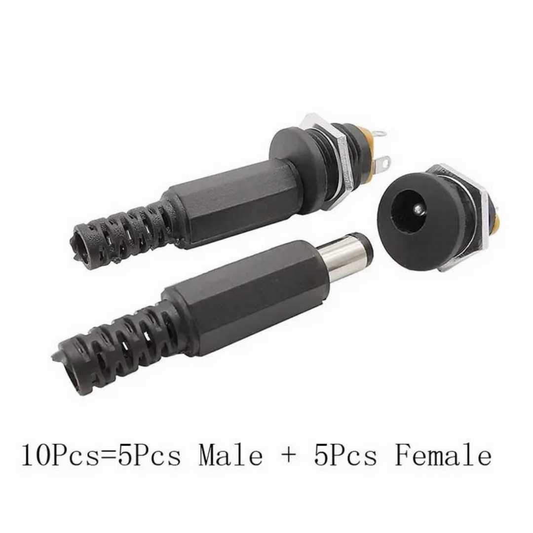 DC,Male,Jack,Power,Connector,Plug,and,DC,Female,Socket,With,Nut,-,5,Pair