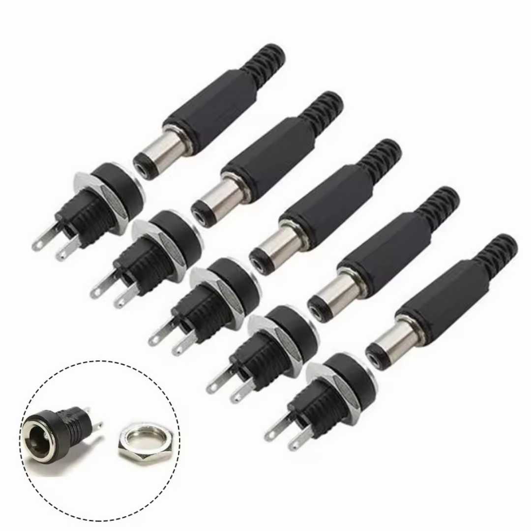 DC,Male,Jack,Power,Connector,Plug,and,DC,Female,Socket,With,Nut,-,5,Pair