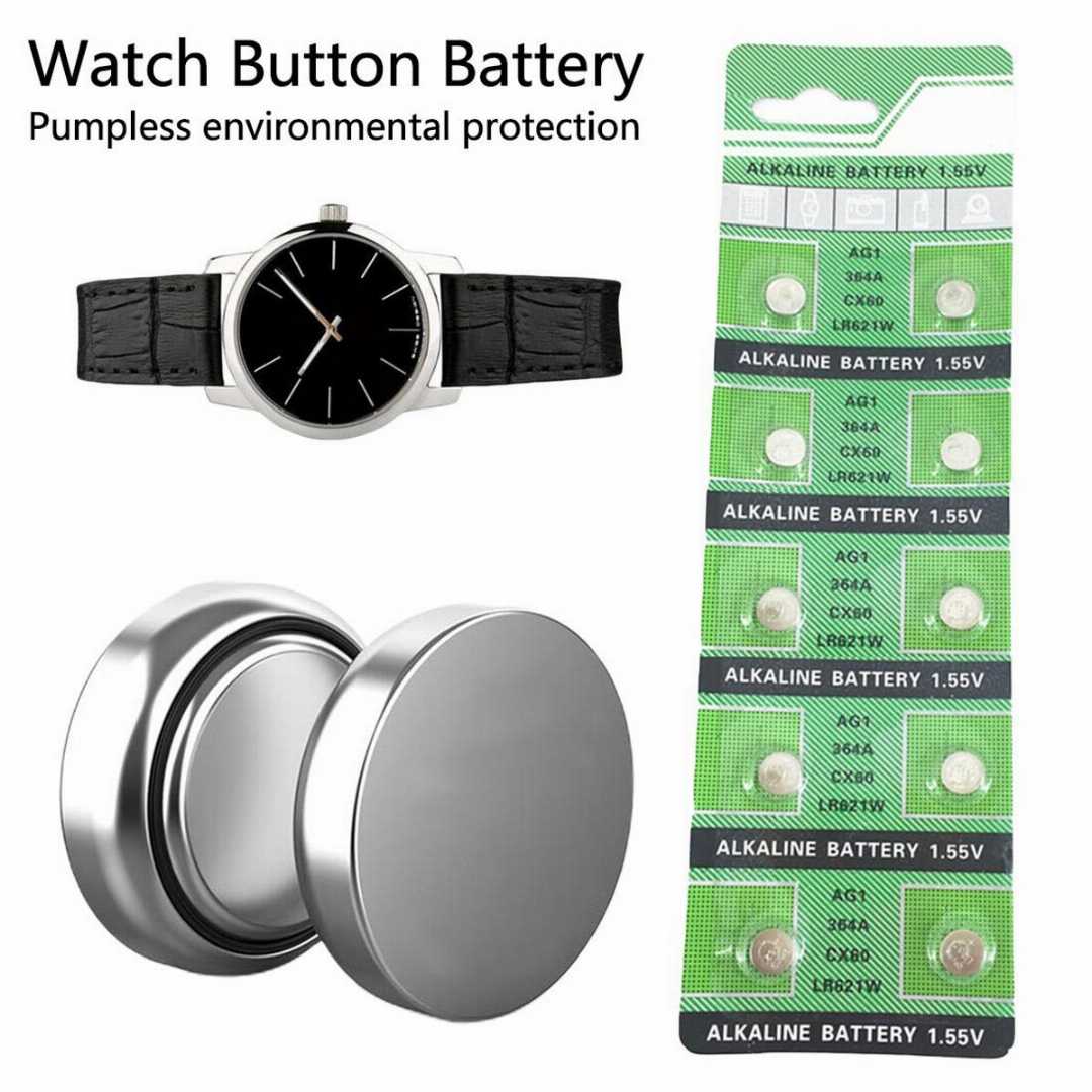 AG1,/,LR621,/,LR60,/,364A,/,SR621SW,/,CX60,1.55V,Alkaline,Button,Cell,Battery,for,Watch,&,Calculator,-,10,Piece