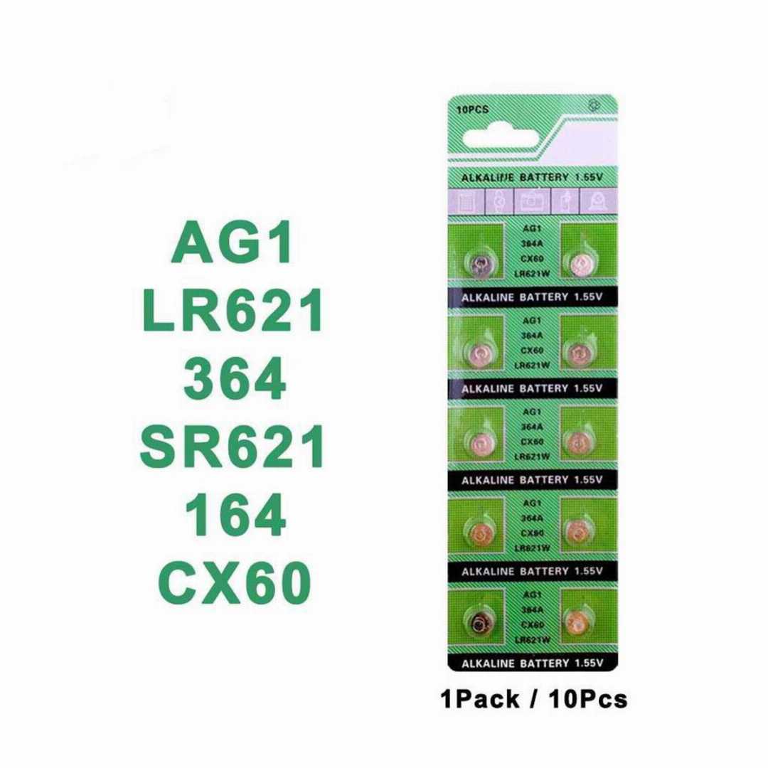 AG1,/,LR621,/,LR60,/,364A,/,SR621SW,/,CX60,1.55V,Alkaline,Button,Cell,Battery,for,Watch,&,Calculator,-,10,Piece