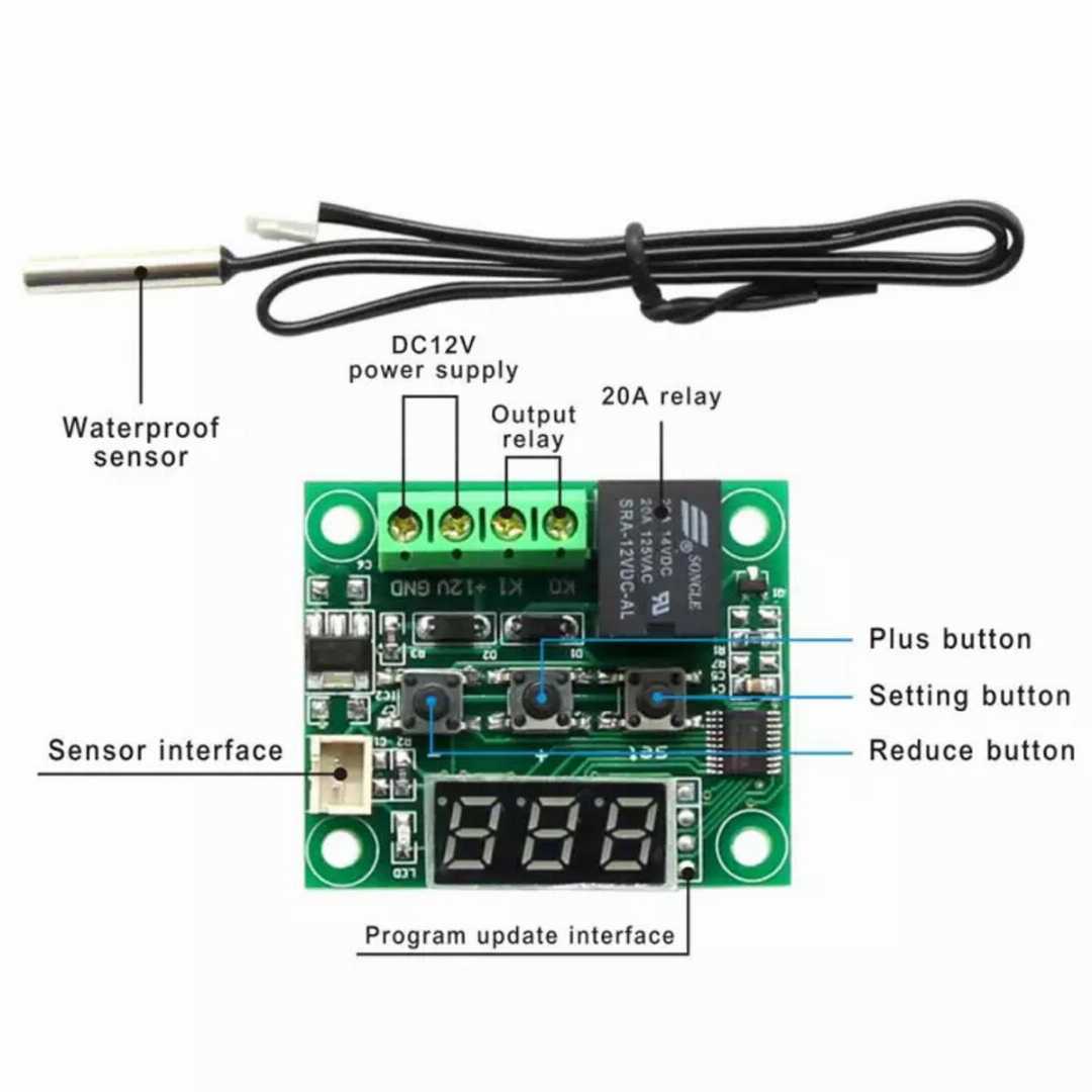 W1209,Digital,Temperature,Controller,for,Incubator,DC,12V,10A,Relay,Three,Digit,Red,LED,Tube,Replace,XH-M452,XM-18,HTC-2