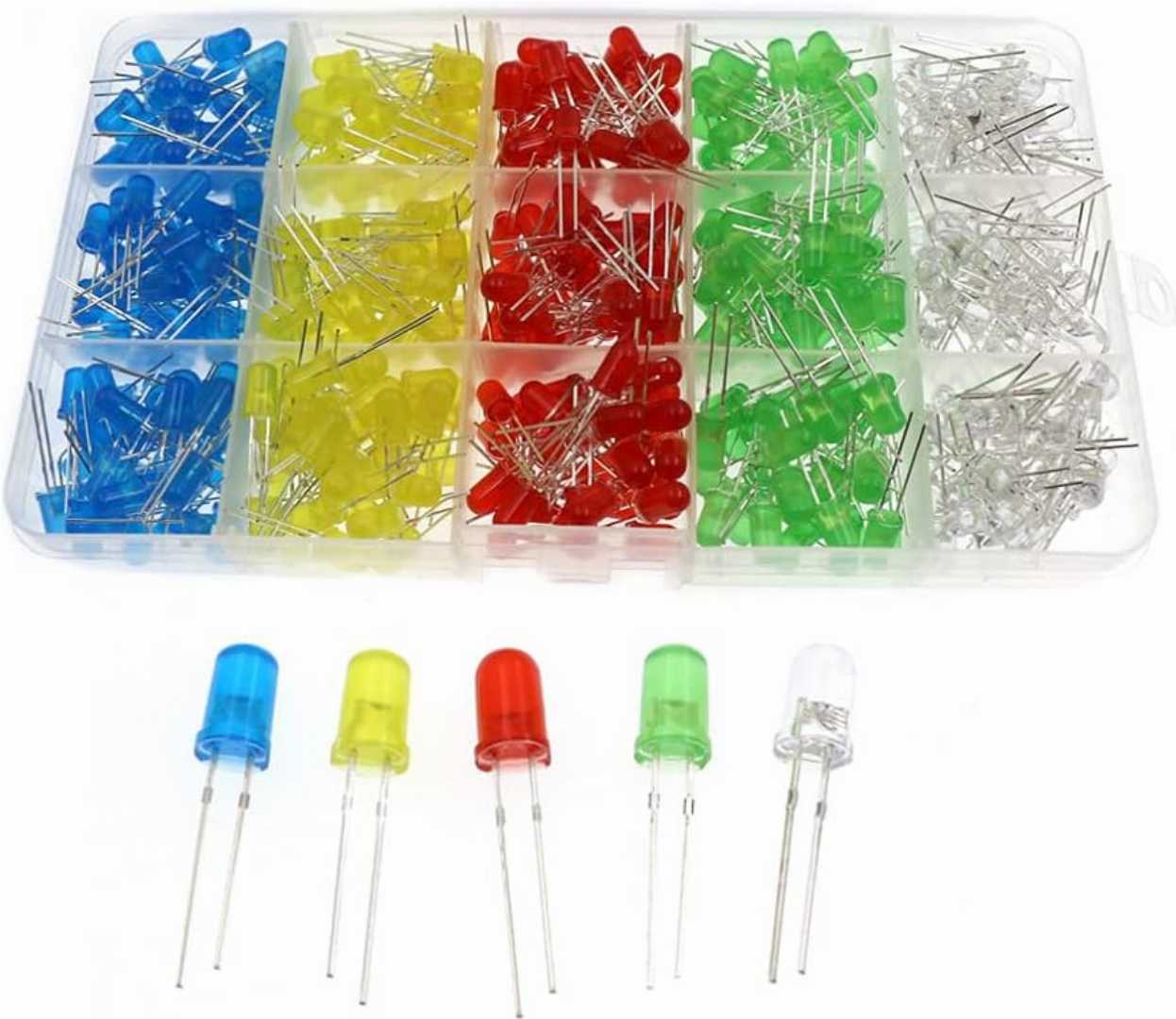 100,Pcs,5mm,Colorful,LED,Color,LED,Light,Green,Red,Yellow,Blue,White,LED,Light,(20pcs,each,color),5mm,Round,LED,Light,Emitting,Diode,5mm,LED,Light,Bulb,For,Indicator,Light,LED