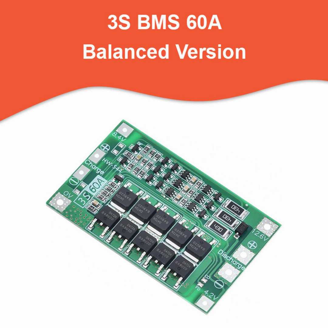 3S,BMS,60A,Lithium-Ion,18650,Battery,Charger,PCB,BMS,Protection,Board,12.6V