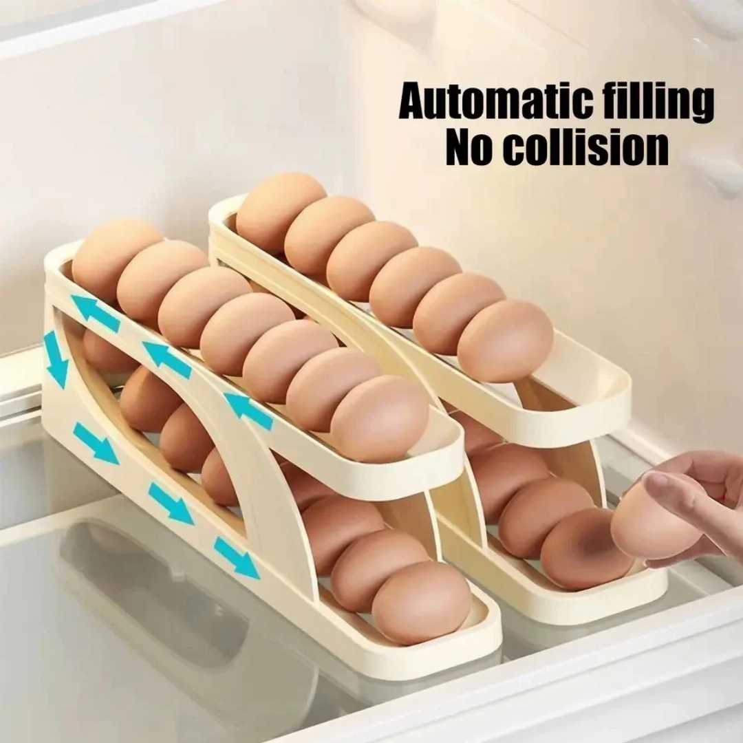 Double-Layer,Egg,Dispenser,Automatic,Roll-Down,Egg,Storage,Rack,Slide,Egg,Carton,Refrigerator,Egg,Basket,Kitchen,Countertop,Egg,Holder