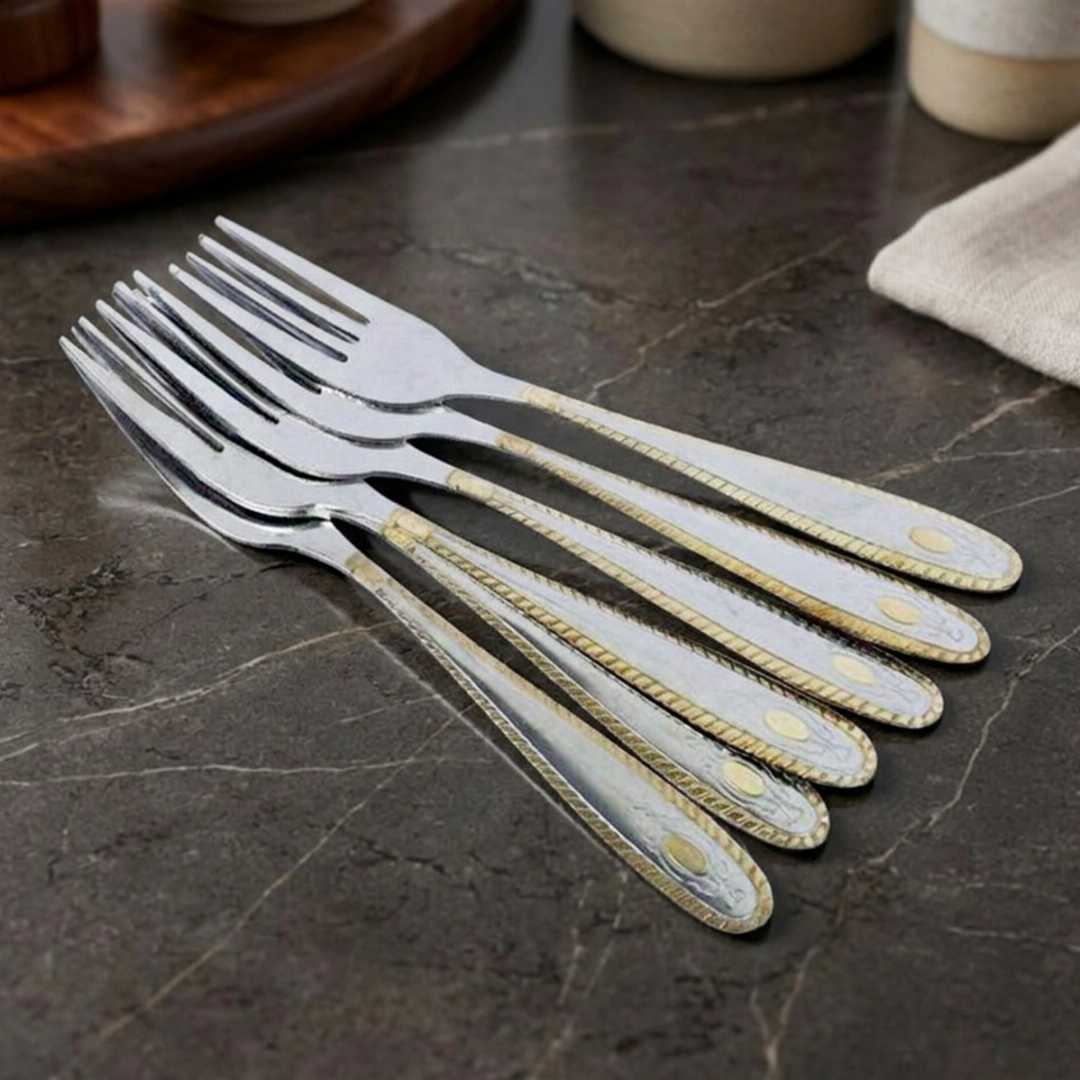 6,pieces,(6-inch),Silver,Stainless,Steel,Fork,Spoon,Set,|,Multi,Design