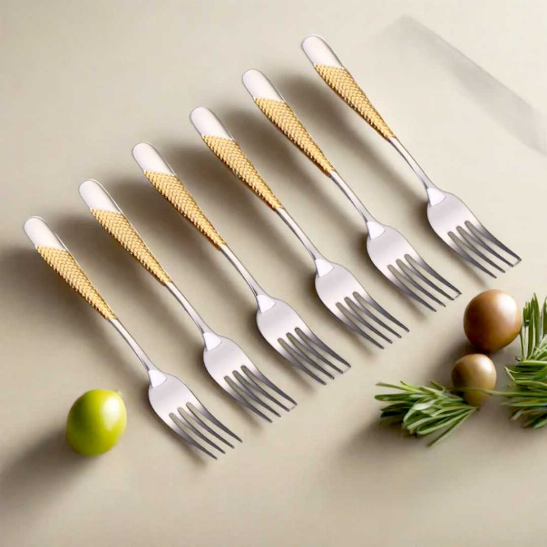 6,pieces,(6-inch),Silver,Stainless,Steel,Fork,Spoon,Set,|,Multi,Design