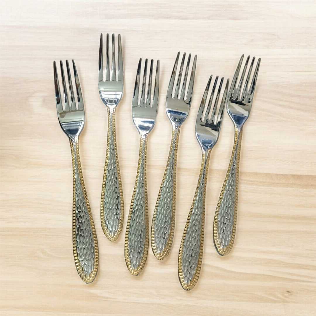 6,pieces,(6-inch),Silver,Stainless,Steel,Fork,Spoon,Set,|,Multi,Design