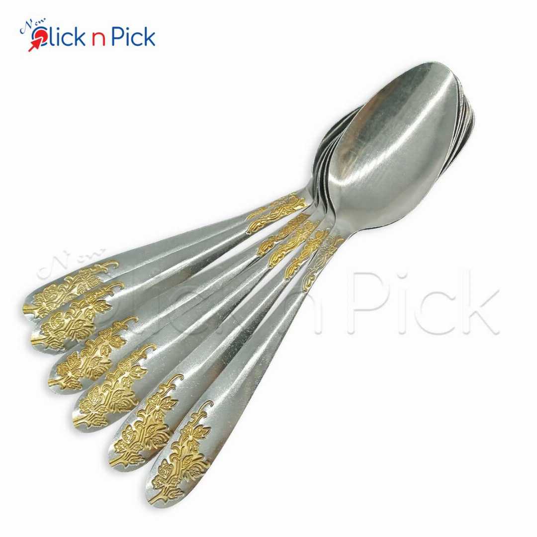 6PCS,Stainless,Steel,Cutlery,Table,Spoon,(8,inch),Set,|,Multidesign,–,Silver