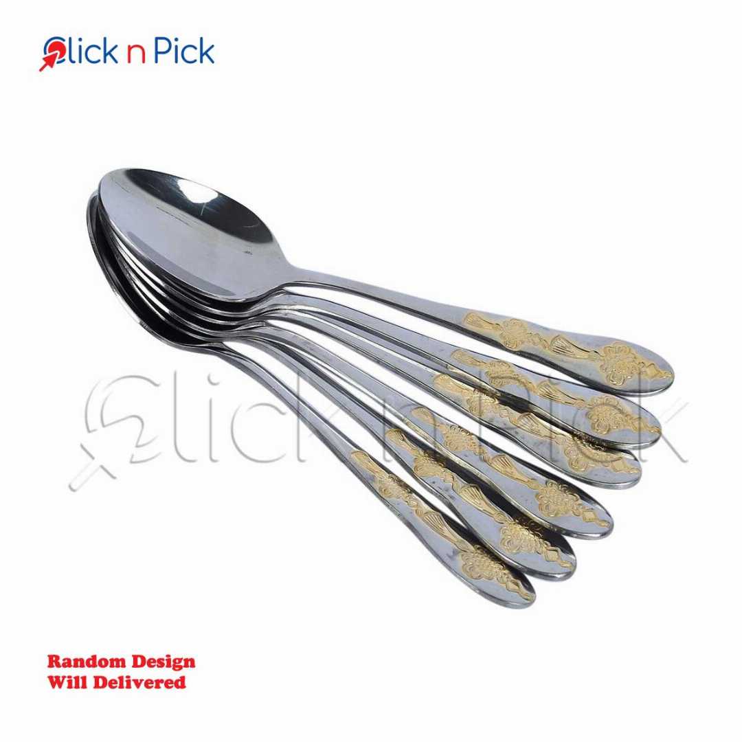 6PCS,Stainless,Steel,Cutlery,Table,Spoon,(8,inch),Set,|,Multidesign,–,Silver