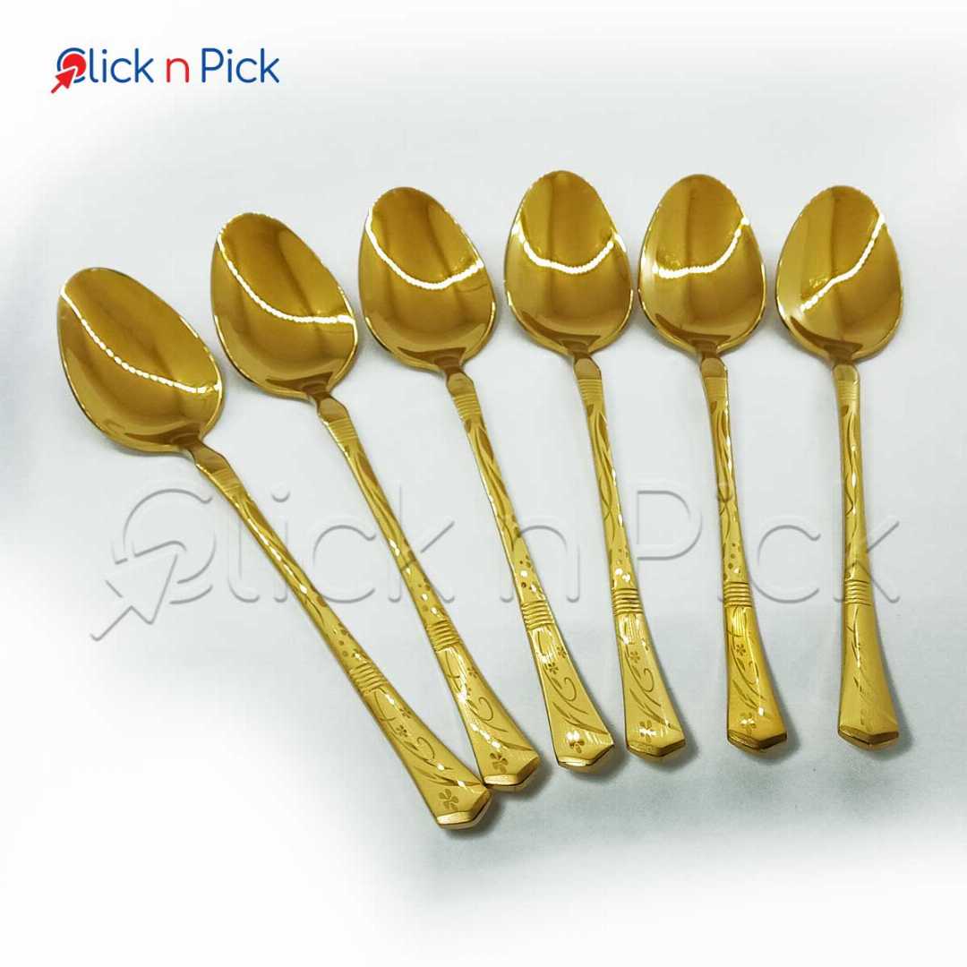Table,Spoon,golden,color,6,PCS,,Stainless,steel,8,Inch,Long,Premium,Quality