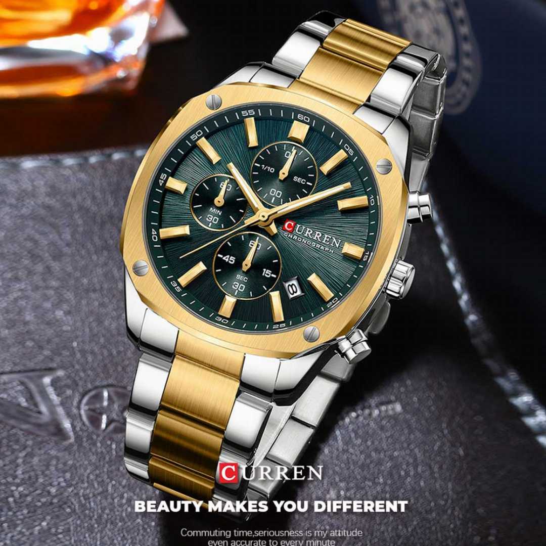 CURREN,8490,Stainless,Steel,Chronograph,Watch,for,Men,–,Two,Tone,Green
