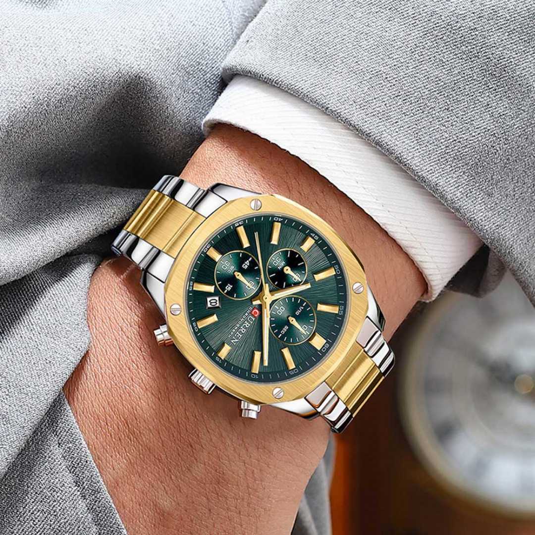 CURREN,8490,Stainless,Steel,Chronograph,Watch,for,Men,–,Two,Tone,Green