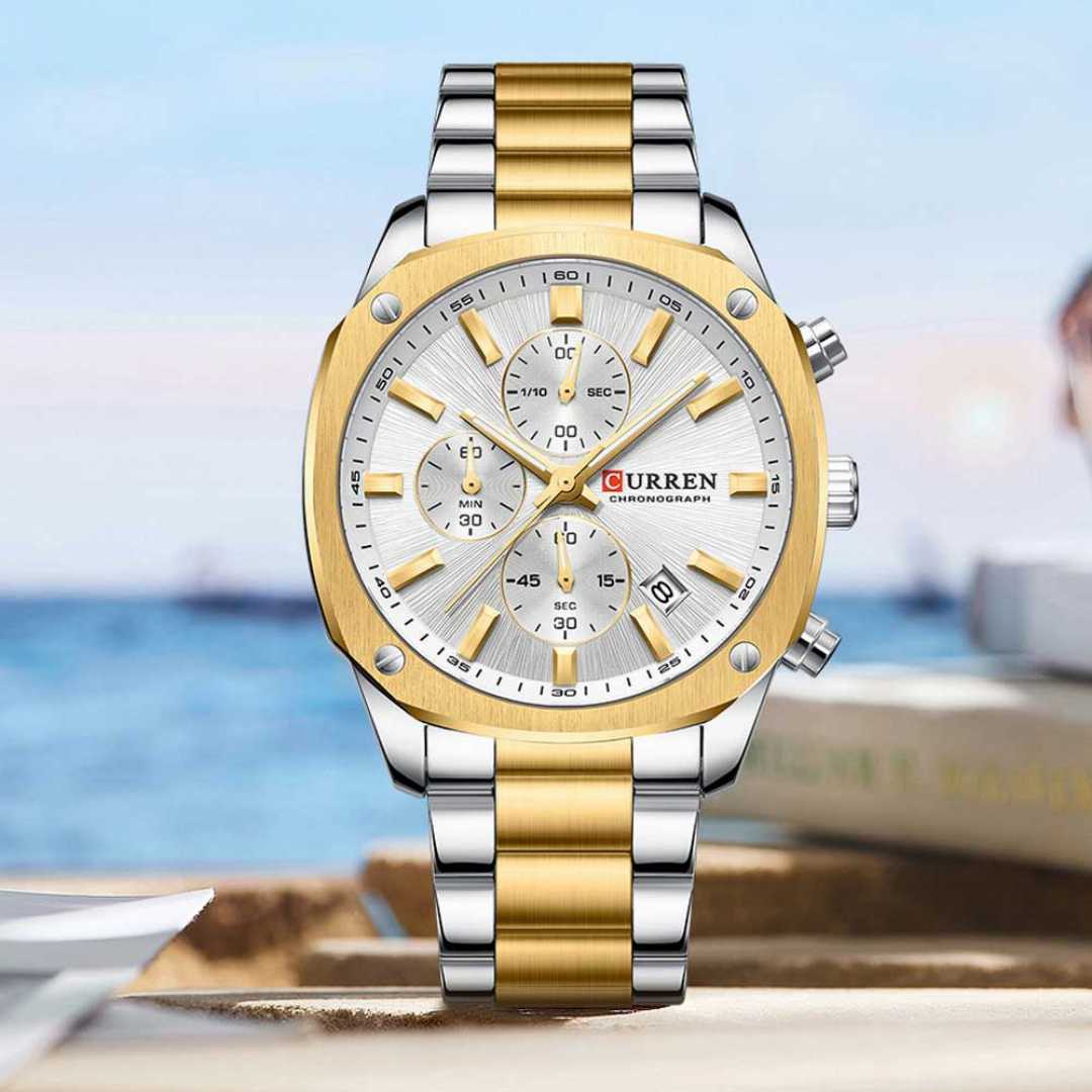CURREN,8490,Stainless,Steel,Chronograph,Watch,for,Men,–,Two,Tone,White