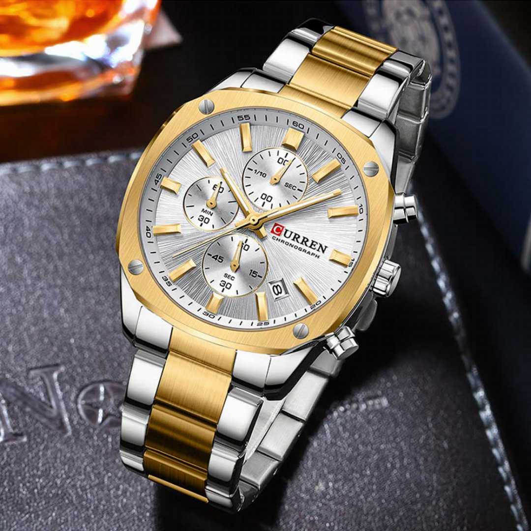 CURREN,8490,Stainless,Steel,Chronograph,Watch,for,Men,–,Two,Tone,White