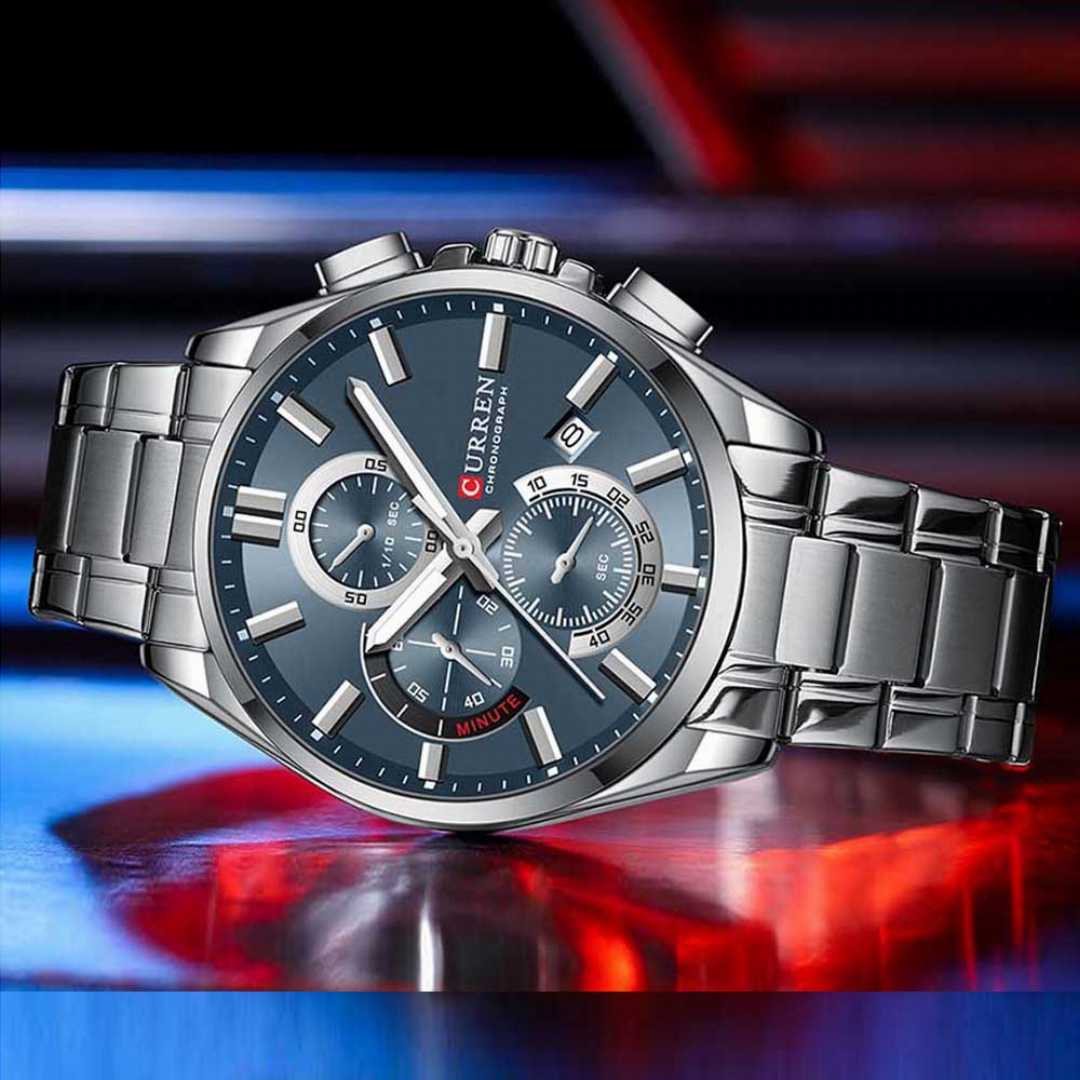 CURREN,8475,Stainless,Steel,Luminous,Chronograph,Watch,For,Men,–,Silver,Blue