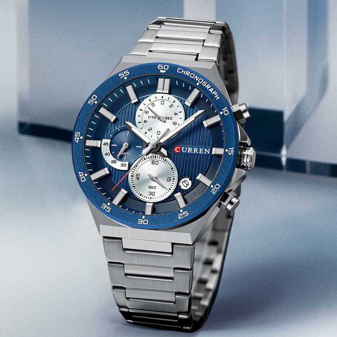 CURREN,8481,Active,Chronograph,Luminous,Watch,For,Men,–,Silver,Blue