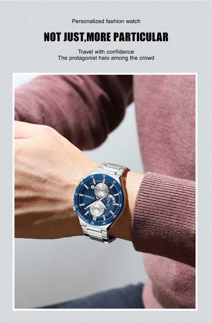 CURREN,8481,Active,Chronograph,Luminous,Watch,For,Men,–,Silver,Blue