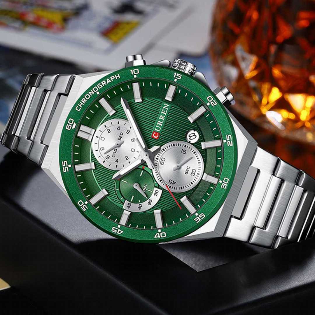 CURREN,8481,Active,Chronograph,Luminous,Watch,For,Men,–,Silver,Green