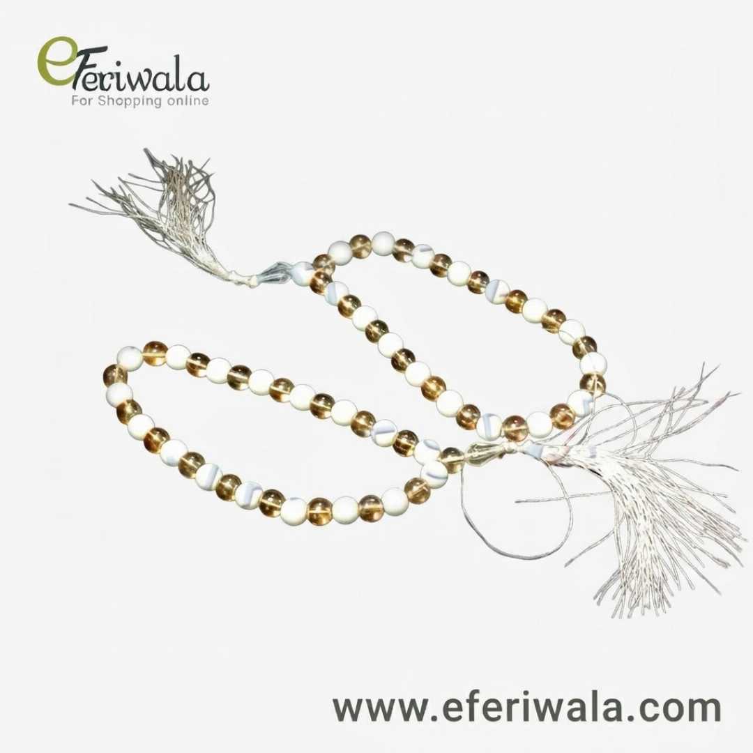 Premium,High,Quality,Shiny,Golden,and,White,Stone,Tasbih,(33,Beads)