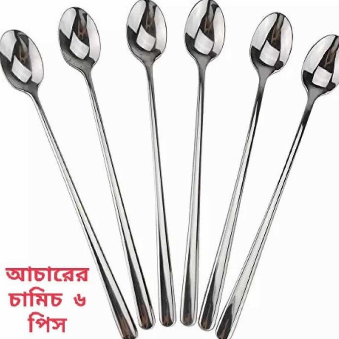 Steel,Long,Pickle/Tea,Spoon,(Plain,6Pcs),-,Plain,Steel,Long,Spoons,For,Pickles,Or,Tea,Time
