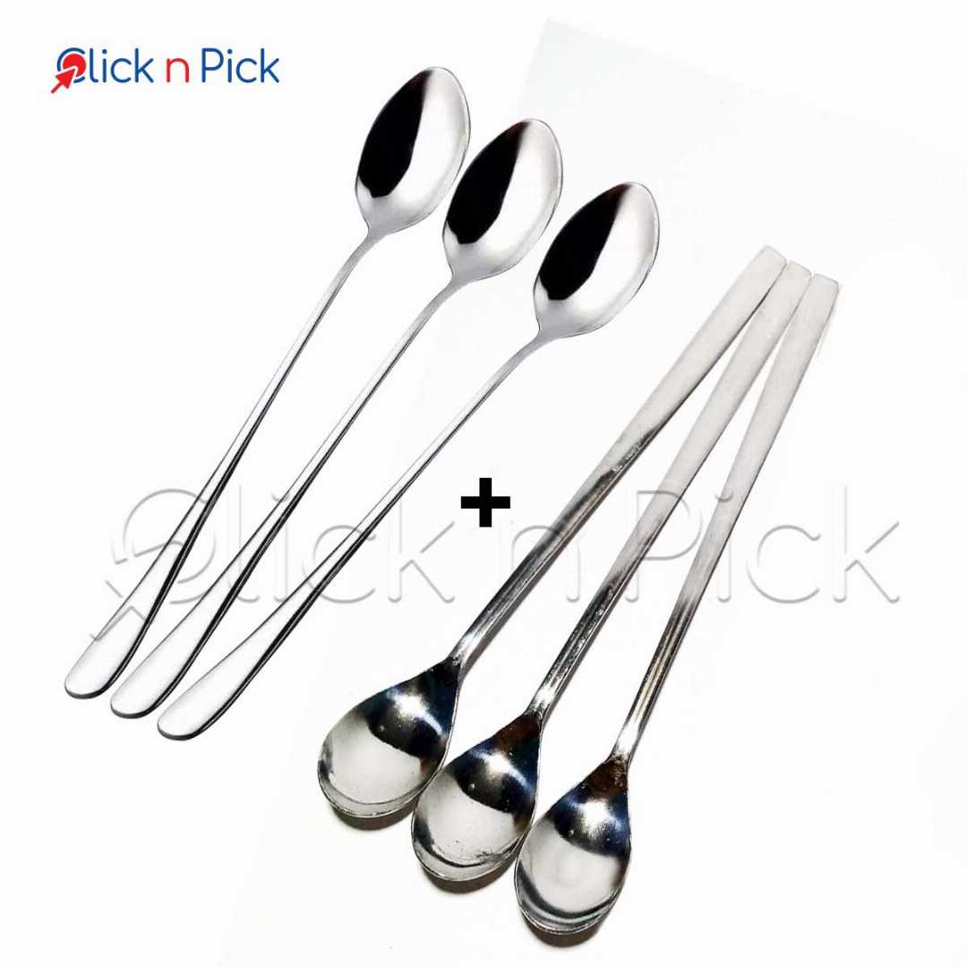 Steel,Long,Spoon,(3,Round,+,3,Tea,Spoon,Shape)