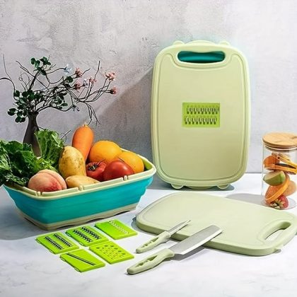 9 in 1 Multi-Function Kitchen Board / Food Drainer Basket Chopping Board